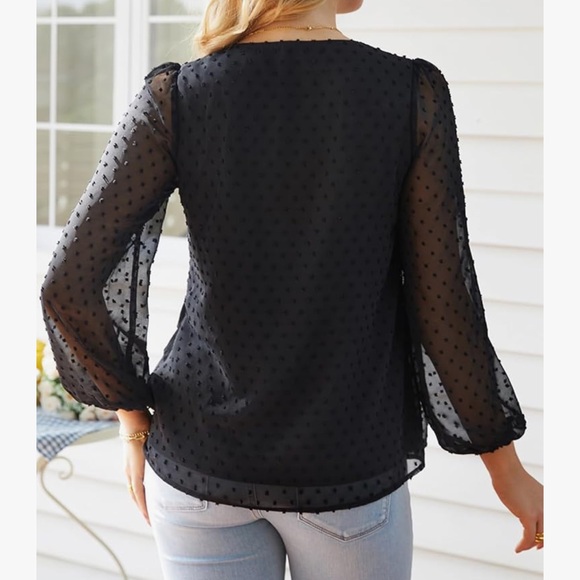 Black Swiss dot chiffon top - Picture 2 of 3